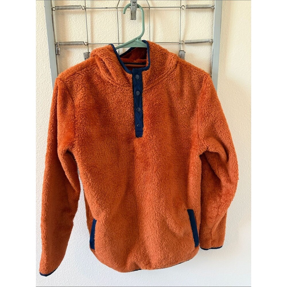 Cat & Jack Orange Fleece Pullover Hoodie with Navy Trim
